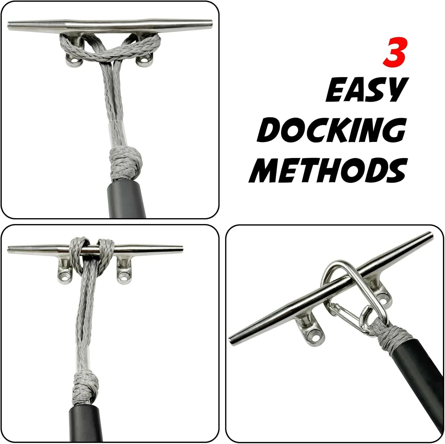 3FT Bungee Dock Line Boat Ropes for Docking Line Mooring Rope with Stainless Steel Clip Accessories for Boats 2pcs (Grey, 3Feet)
