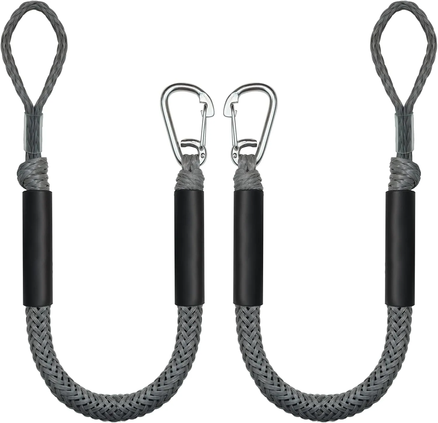 3FT Bungee Dock Line Boat Ropes for Docking Line Mooring Rope with Stainless Steel Clip Accessories for Boats 2pcs (Grey, 3Feet)