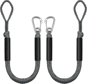 3FT Bungee Dock Line Boat Ropes for Docking Line Mooring Rope with Stainless Steel Clip Accessories for Boats 2pcs (Grey, 3Feet)