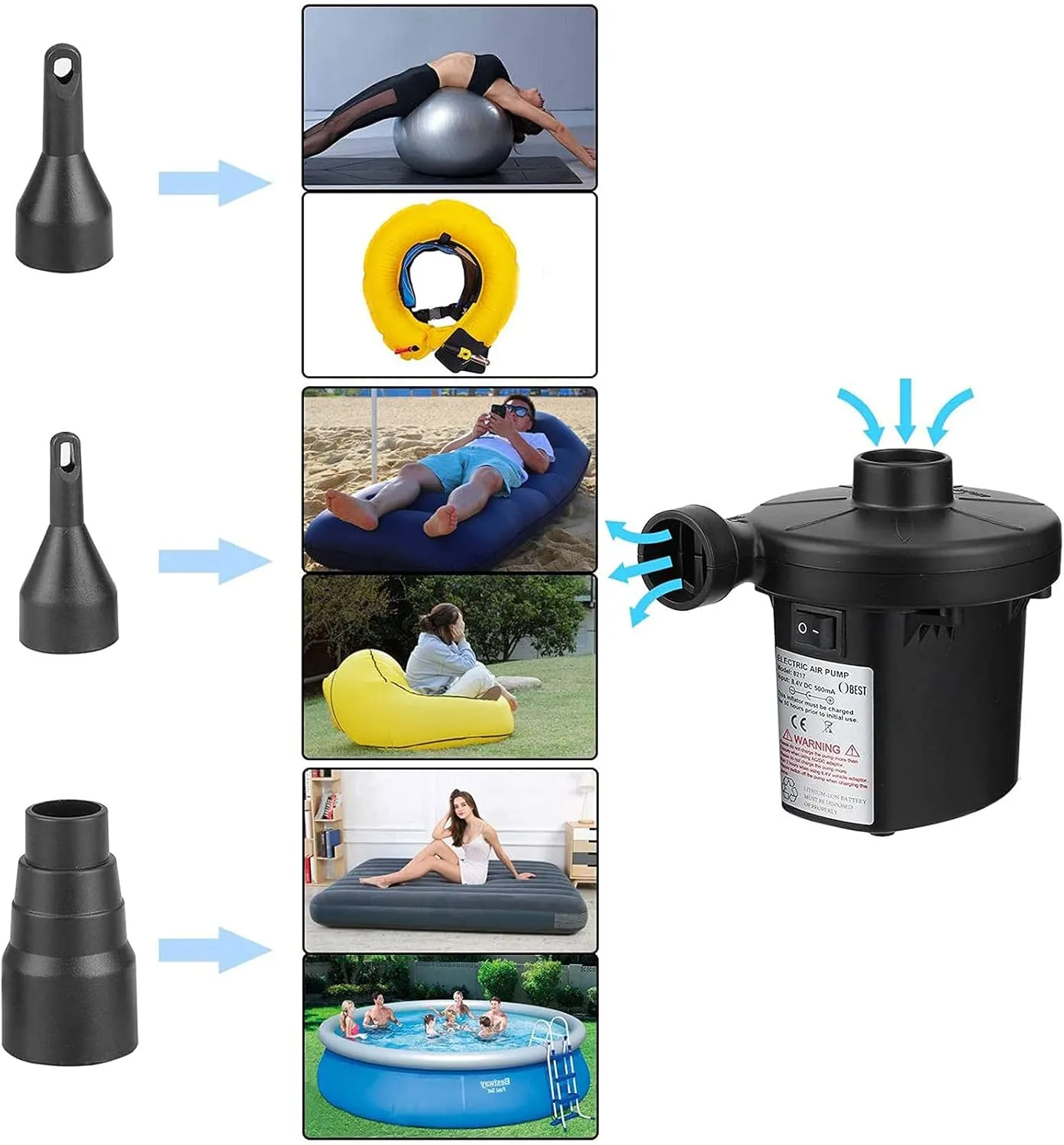 3T6B USB Rechargeable Air Mattress Pumps, Portable Electric Air Pump, Quick Air Mattress Pump for Outdoor Camping Inflatable Raft Bed Boat Swimming Ring Vacuum Bags