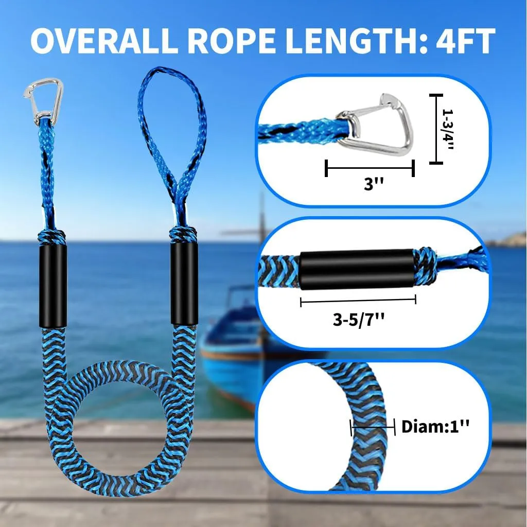 4-5.5ft, Bungee Dock Line with Stainless Steel Clip Safe Boat Rope Mooring String with Foam Float for Pontoon, Boat Accessories,Jet Ski,Sea Doo,2 Pack (Blue&Black)