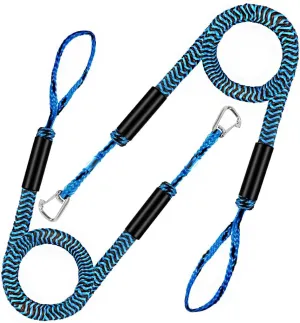 4-5.5ft, Bungee Dock Line with Stainless Steel Clip Safe Boat Rope Mooring String with Foam Float for Pontoon, Boat Accessories,Jet Ski,Sea Doo,2 Pack (Blue&Black)