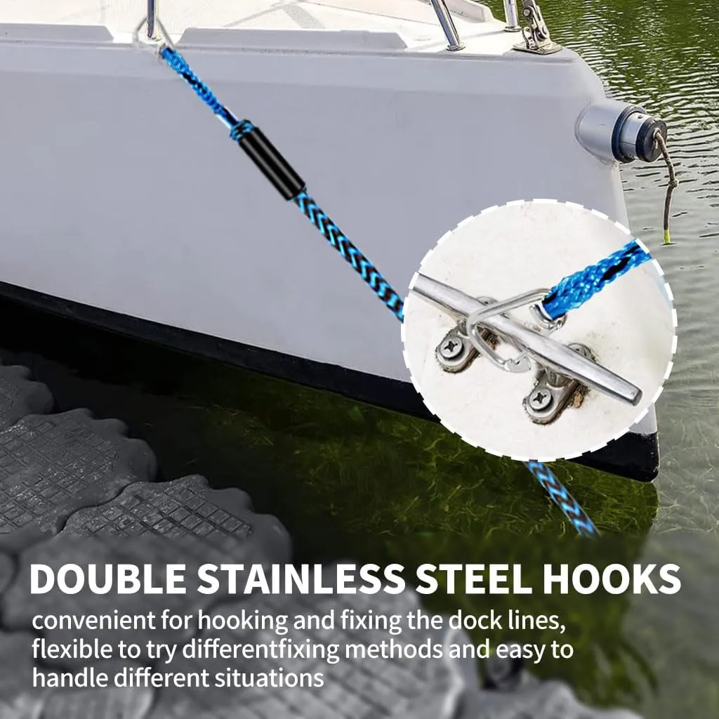 4-5.5ft, Bungee Dock Line with Stainless Steel Clip Safe Boat Rope Mooring String with Foam Float for Pontoon, Boat Accessories,Jet Ski,Sea Doo,2 Pack (Blue&Black)