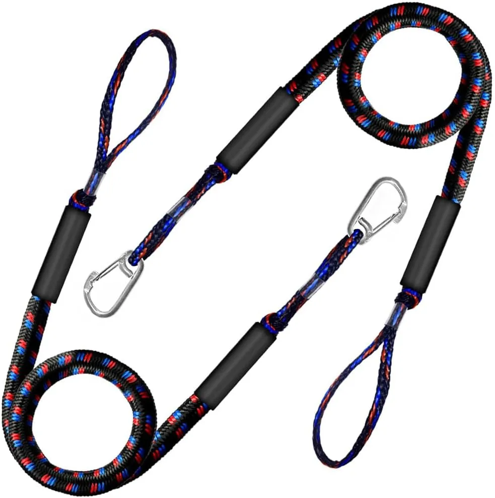 4-5.5ft, Bungee Dock Line with Stainless Steel Clip Safe Boat Rope Mooring String with Foam Float for Pontoon, Boat Accessories,Jet Ski,Sea Doo,2 Pack (Red&Black&Blue)