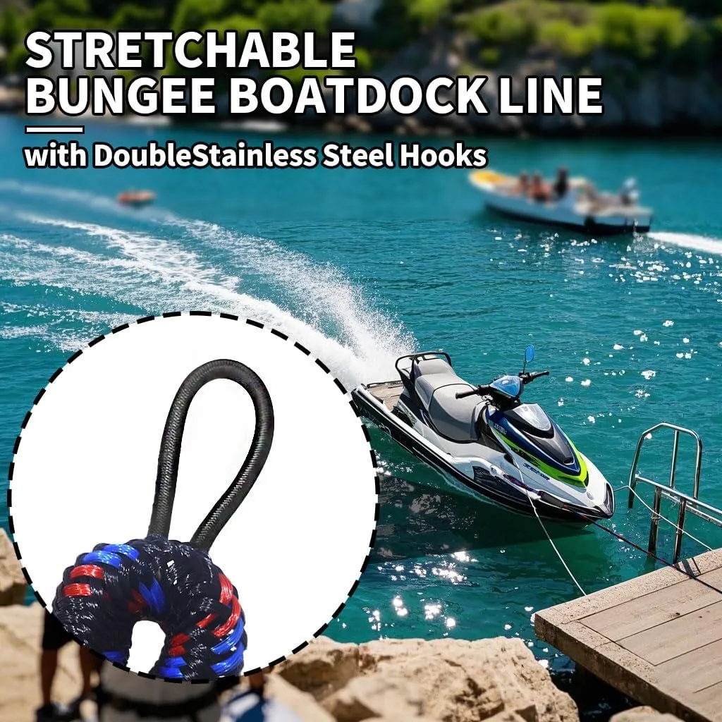 4-5.5ft, Bungee Dock Line with Stainless Steel Clip Safe Boat Rope Mooring String with Foam Float for Pontoon, Boat Accessories,Jet Ski,Sea Doo,2 Pack (Red&Black&Blue)
