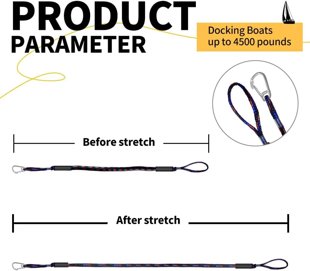 4-5.5ft, Bungee Dock Line with Stainless Steel Clip Safe Boat Rope Mooring String with Foam Float for Pontoon, Boat Accessories,Jet Ski,Sea Doo,2 Pack (Red&Black&Blue)