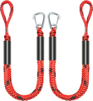 4 Feet Bungee Dock Line Mooring Rope for Docking with Stainless Steel Clip Accessories for Boats PWC, Built in Snubber, Kayak, Watercraft,SeaDoo,Jet Ski, Pontoon, Canoe, Power Boat 2-Pack (Red&Black)