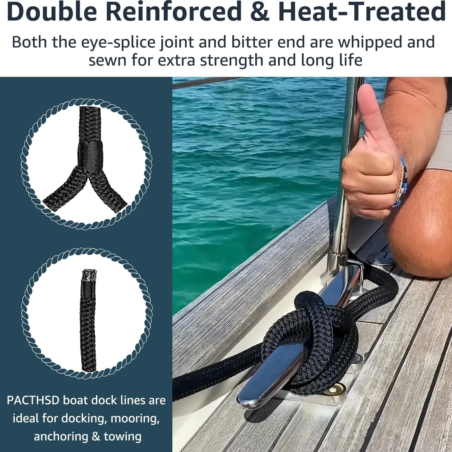 4 Pack 5/8" x 20' Dock Lines - Marine Grade Nylon Boat Rope with 15" Loop for Docking and Mooring - Double Braided Boat Lines, High Strength, Easy Handling, Fray Resistant - Black
