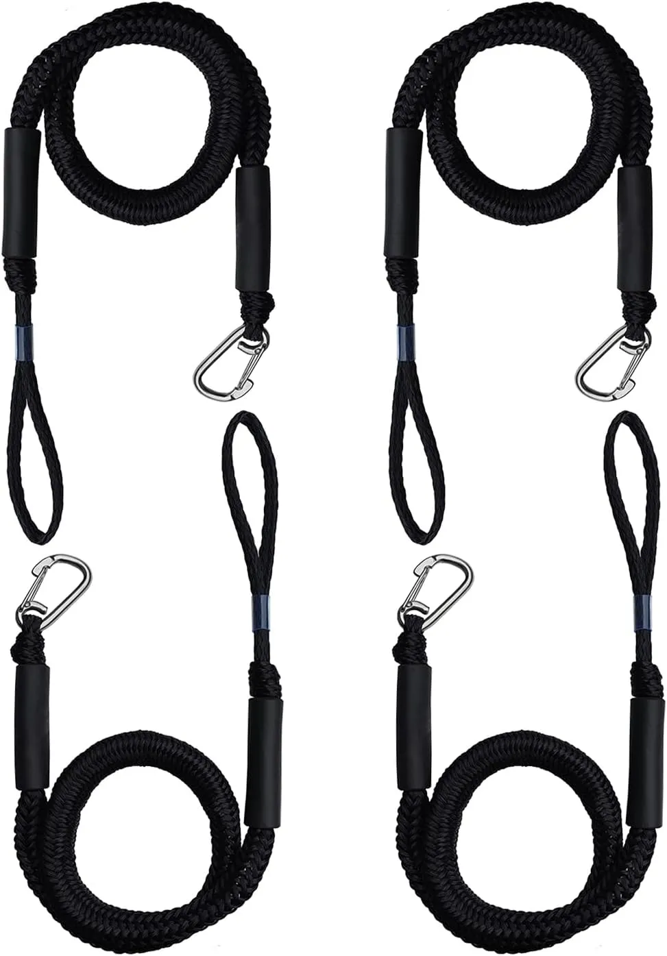 4-Pack Boat Bungee Dock Line for Temporary Boat Docking,– 4FT (Extends to 5.5FT) –Retractable Mooring Rope with 316 Stainless Steel Clip and Foam Float,Boat Accessory (Black)