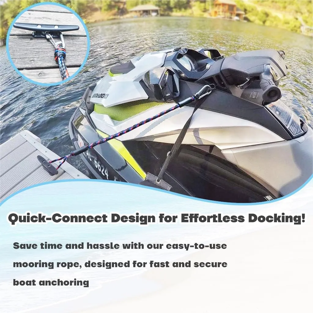 4-Pack Boat Bungee Dock Line for Temporary Boat Docking,– 4FT (Extends to 5.5FT) –Retractable Mooring Rope with 316 Stainless Steel Clip and Foam Float,Boat Accessory (Black)