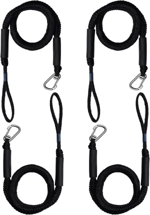 4-Pack Boat Bungee Dock Line for Temporary Boat Docking,– 4FT (Extends to 5.5FT) –Retractable Mooring Rope with 316 Stainless Steel Clip and Foam Float,Boat Accessory (Black)
