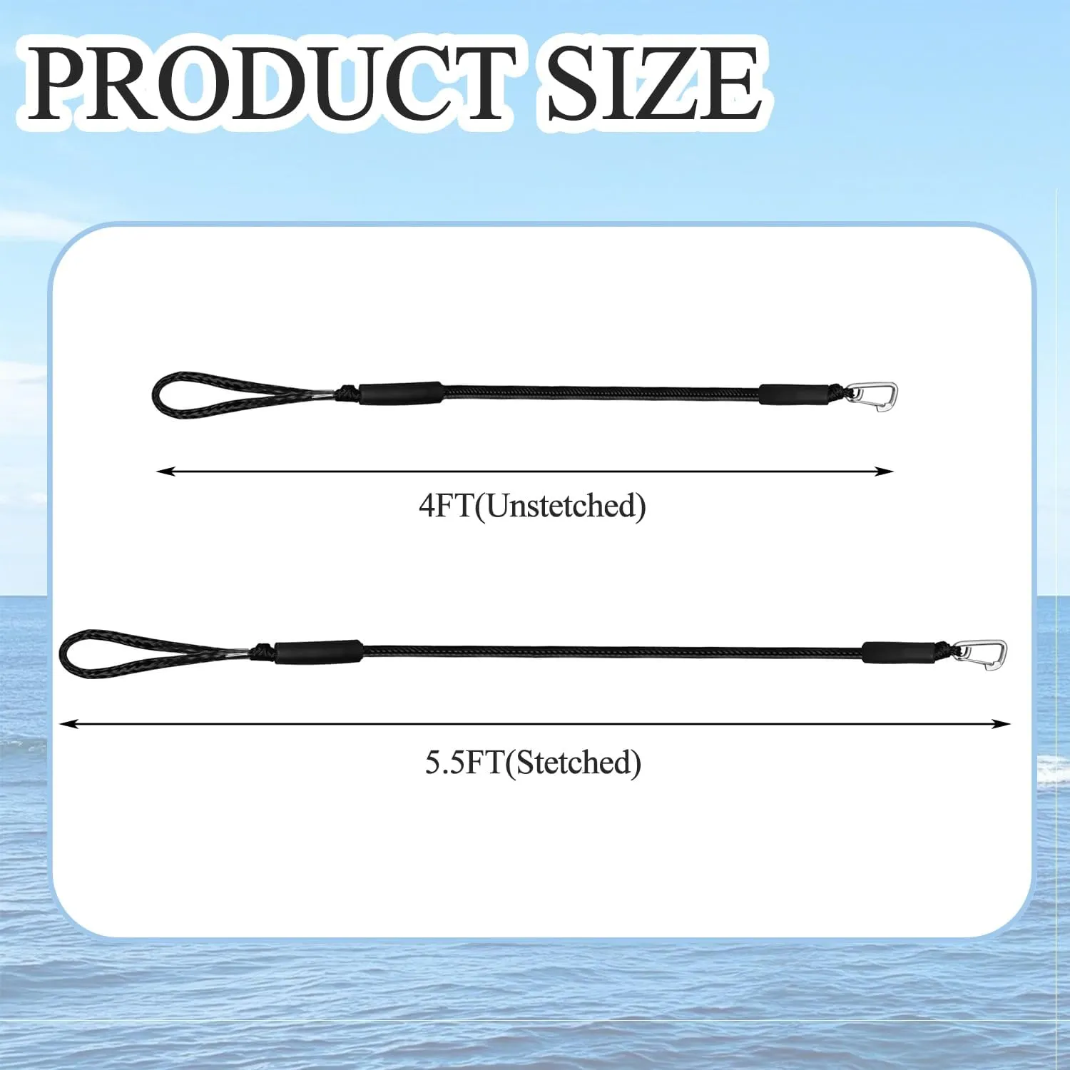 4-Pack Boat Bungee Dock Line for Temporary Boat Docking,– 4FT (Extends to 5.5FT) –Retractable Mooring Rope with 316 Stainless Steel Clip and Foam Float,Boat Accessory (Black)