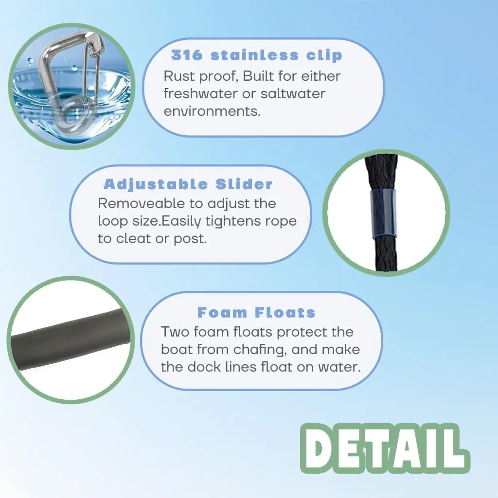 4-Pack Boat Bungee Dock Line for Temporary Boat Docking,– 4FT (Extends to 5.5FT) –Retractable Mooring Rope with 316 Stainless Steel Clip and Foam Float,Boat Accessory (Black)