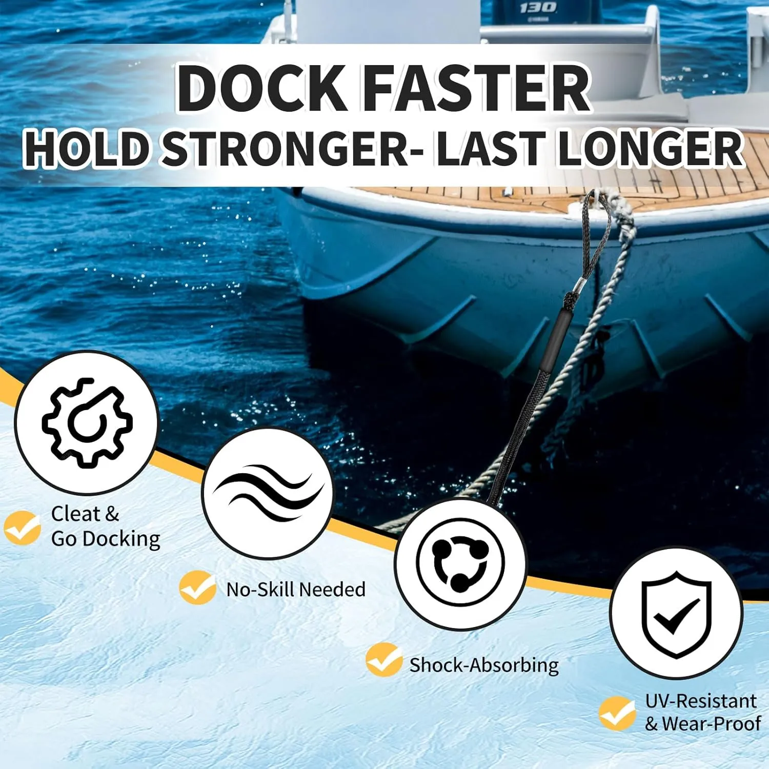 4FT Bungee Dock Line for Boats – Shock-Absorbing Elastic Rope with Quick-Release Loops – Secure Docking for Bass Boat, PWC, Canoe(Black)