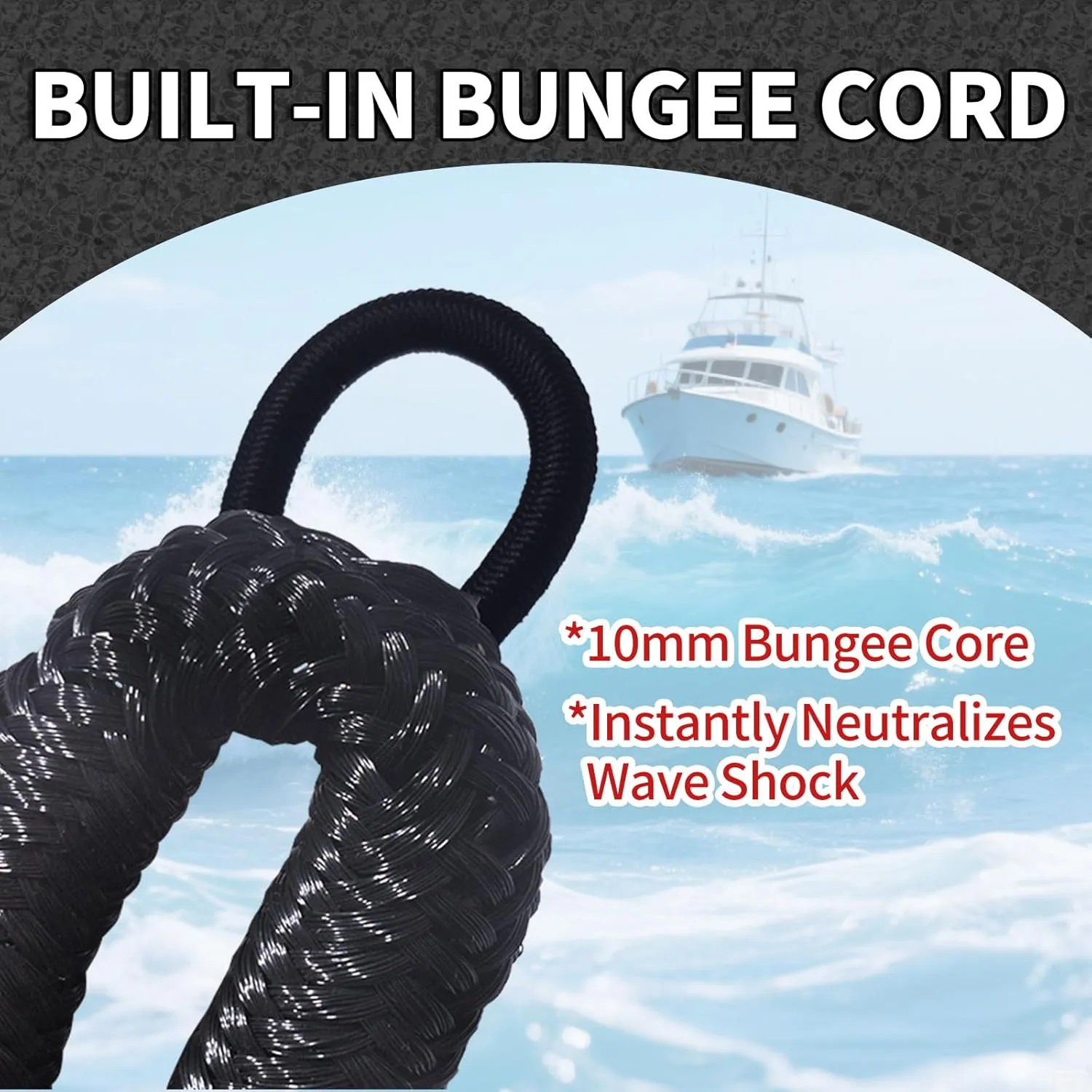 4FT Bungee Dock Line for Boats – Shock-Absorbing Elastic Rope with Quick-Release Loops – Secure Docking for Bass Boat, PWC, Canoe(Black)