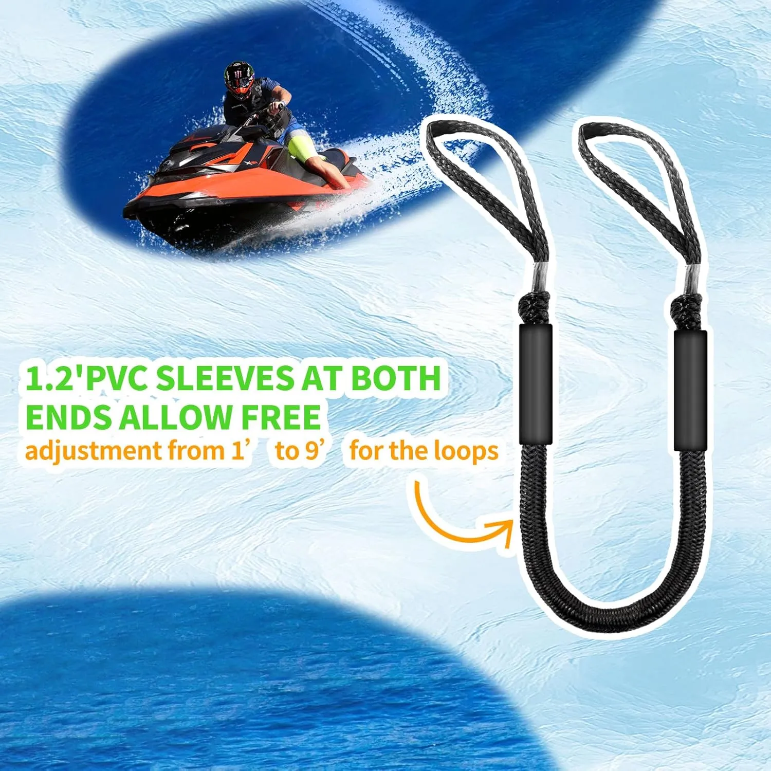 4FT Bungee Dock Line for Boats – Shock-Absorbing Elastic Rope with Quick-Release Loops – Secure Docking for Bass Boat, PWC, Canoe(Black)