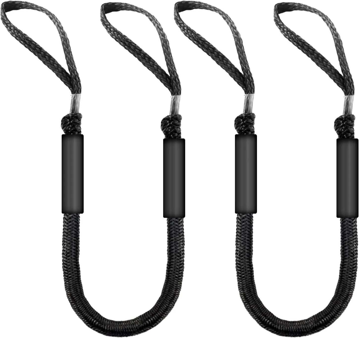 4FT Bungee Dock Line for Boats – Shock-Absorbing Elastic Rope with Quick-Release Loops – Secure Docking for Bass Boat, PWC, Canoe(Black)