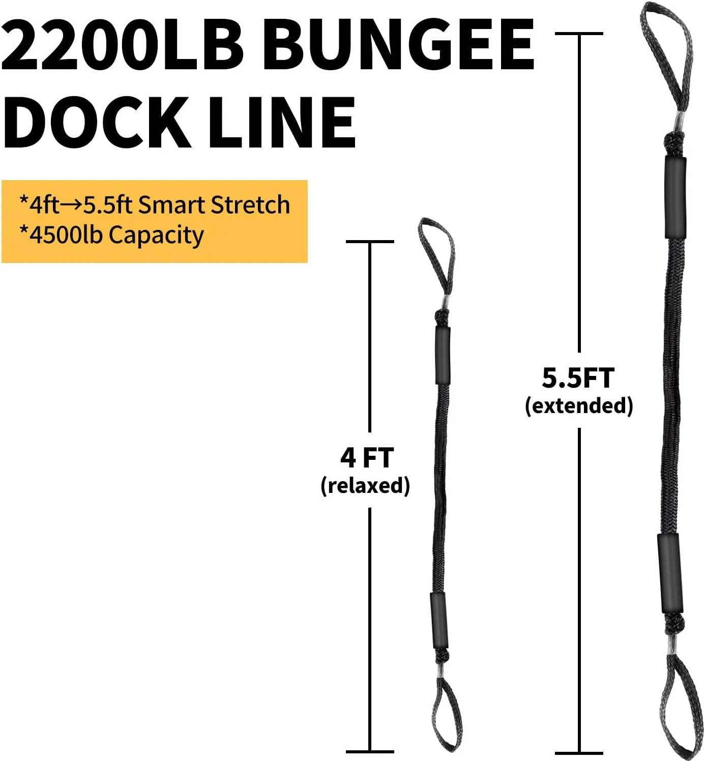 4FT Bungee Dock Line for Boats – Shock-Absorbing Elastic Rope with Quick-Release Loops – Secure Docking for Bass Boat, PWC, Canoe(Black)