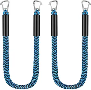 4FT Bungee Dock Line with Double Hooks,Premium Boat Accessories,Dock Lines for Secure Mooring of Boat, PWC, Jet Ski, Pontoon, Kayak, Canoe, and Power Boat (Blue&Black)