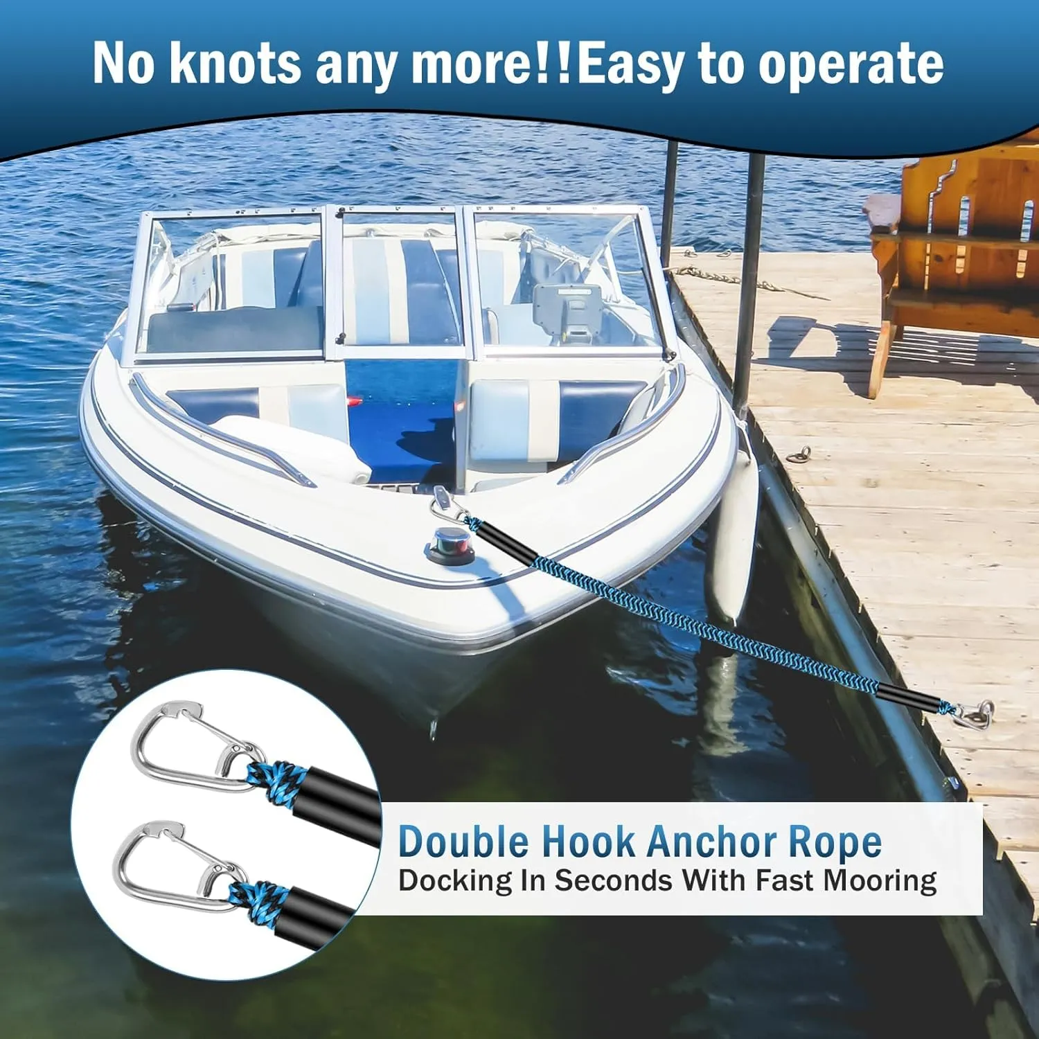 4FT Bungee Dock Line with Double Hooks,Premium Boat Accessories,Dock Lines for Secure Mooring of Boat, PWC, Jet Ski, Pontoon, Kayak, Canoe, and Power Boat (Blue&Black)