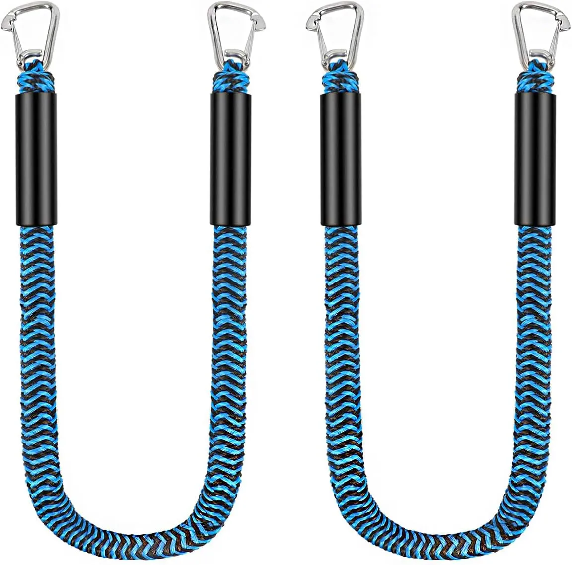 4FT Bungee Dock Line with Double Hooks,Premium Boat Accessories,Dock Lines for Secure Mooring of Boat, PWC, Jet Ski, Pontoon, Kayak, Canoe, and Power Boat (Blue&Black)
