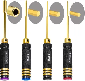 4Pcs RC Hex Screw Driver Set - 1.27mm 1.3mm 1.5mm 4.0mm(box) RC Hexagon Screwdriver Wrench Repair Tool Kit for TRX4M Axial SCX24 Drone Boat Helicopter