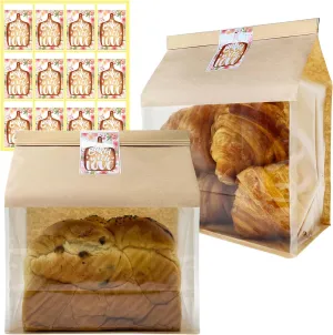 50ct 8.7×4.3×11inch Thicker Large Bread Bags for Homemade with Window, Twist Tie & Sticker Label - Ideal for Sourdough Bread, Loaf, Bakery, Pastry & Baked Goods, Brown Paper with Flat Bottom