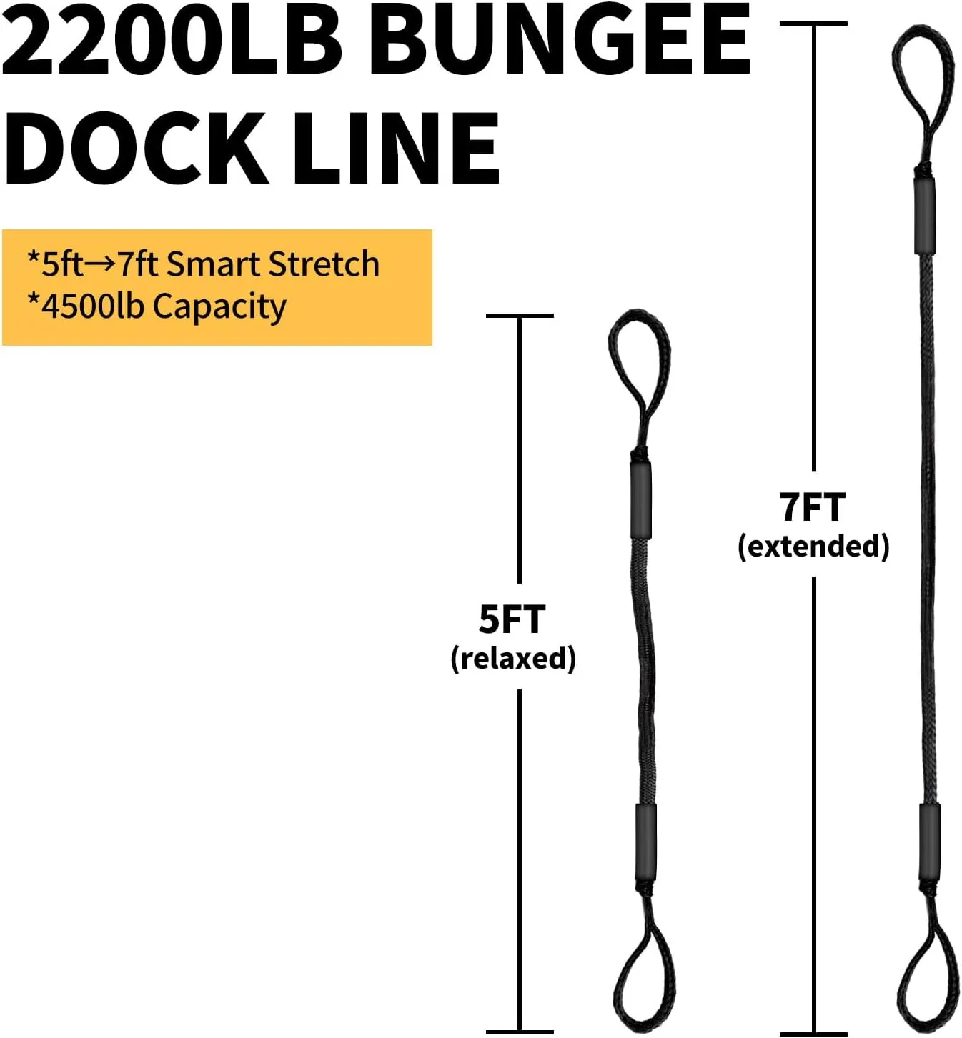 5FT Bungee Dock Line for Boats – UV-Resistant Elastic Mooring Rope – No-Tangle Quick Tie for PWC, Kayak, Canoe (Black)