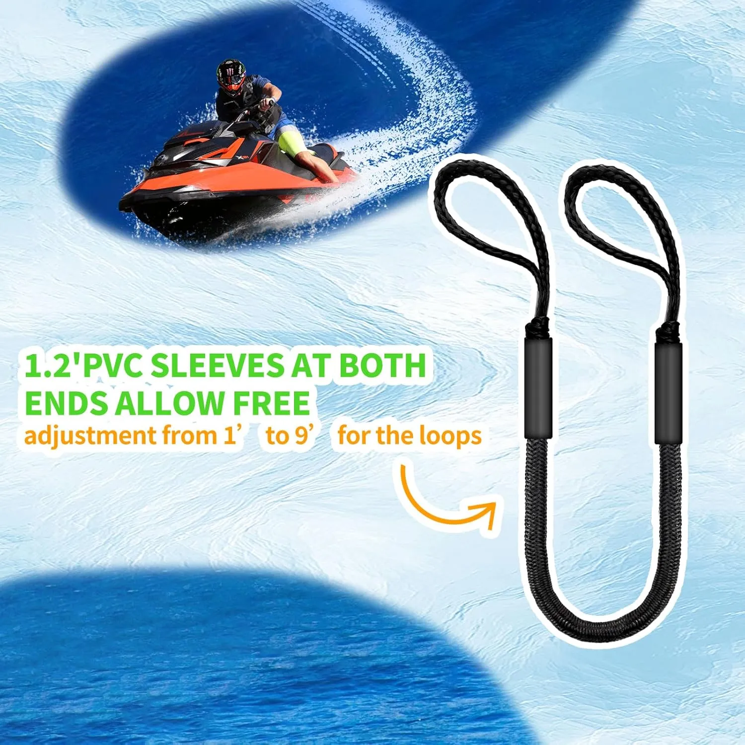 5FT Bungee Dock Line for Boats – UV-Resistant Elastic Mooring Rope – No-Tangle Quick Tie for PWC, Kayak, Canoe (Black)
