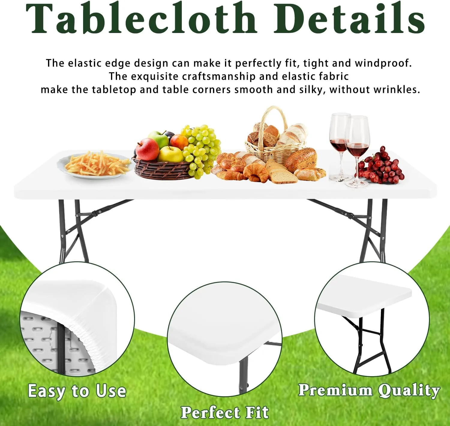 6 Pack Picnic Table Cover Fitted Tablecloths 6 Foot Rectangle Tables Elastic Waterproof Stretch Washable Patio Folding Outdoor Spandex Table Cloth for Camping Banquet and Parties (White,30" x 72")