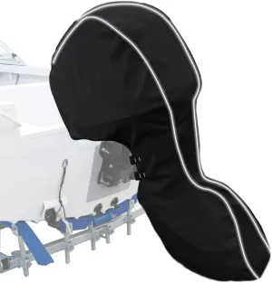 600D Fade and Crack Resistant Full Outboard Motor Cover,Heavy-Duty Waterproof and UV-Proof Boat Motor Cover,Trailerable Boat Engine Cover with Reflective Strips Black(Fits 60-90 HP)