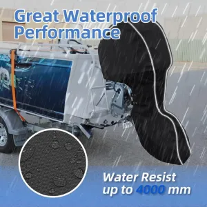 600D Fade and Crack Resistant Full Outboard Motor Cover,Heavy-Duty Waterproof and UV-Proof Boat Motor Cover,Trailerable Boat Engine Cover with Reflective Strips Black(Fits 8-15 HP)