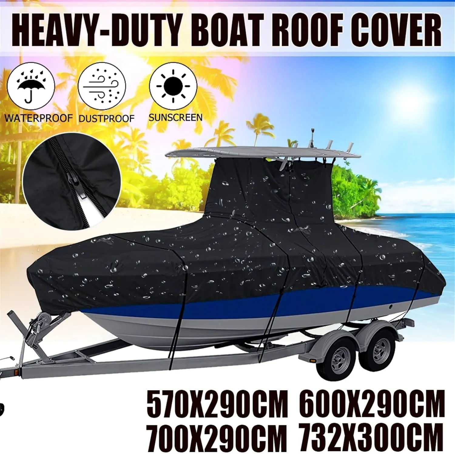 600D Heavy Duty Boat Cover Center Console T-Top Roof Boat Cover Waterproof Anti UV Anti-Smashing Tear Proof Durable Yacht Cover(20-22FT)
