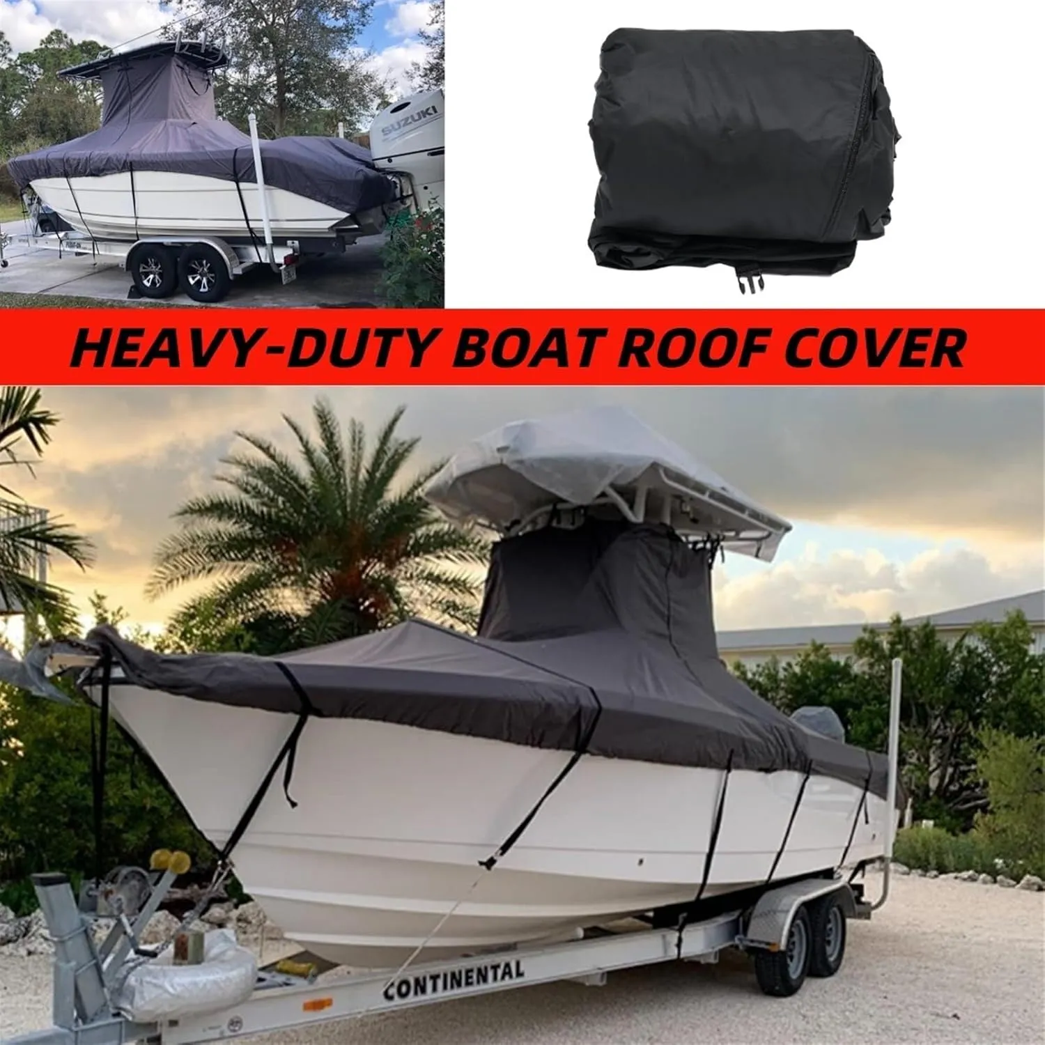 600D Heavy Duty Boat Cover Center Console T-Top Roof Boat Cover Waterproof Anti UV Anti-Smashing Tear Proof Durable Yacht Cover(20-22FT)