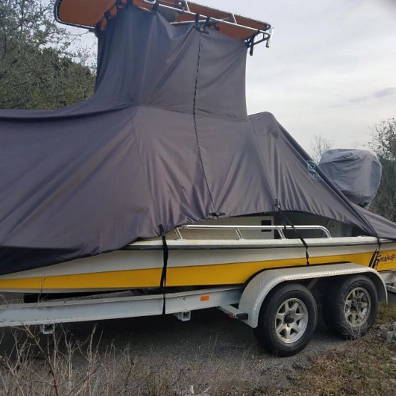 600D Oxford Fabric T-TOP Heavy-Duty Boat Cover Waterproof Sunproof UV Protector Anti-Smashing Durable and Tear Proof Cover Boat Accessories,Black,20