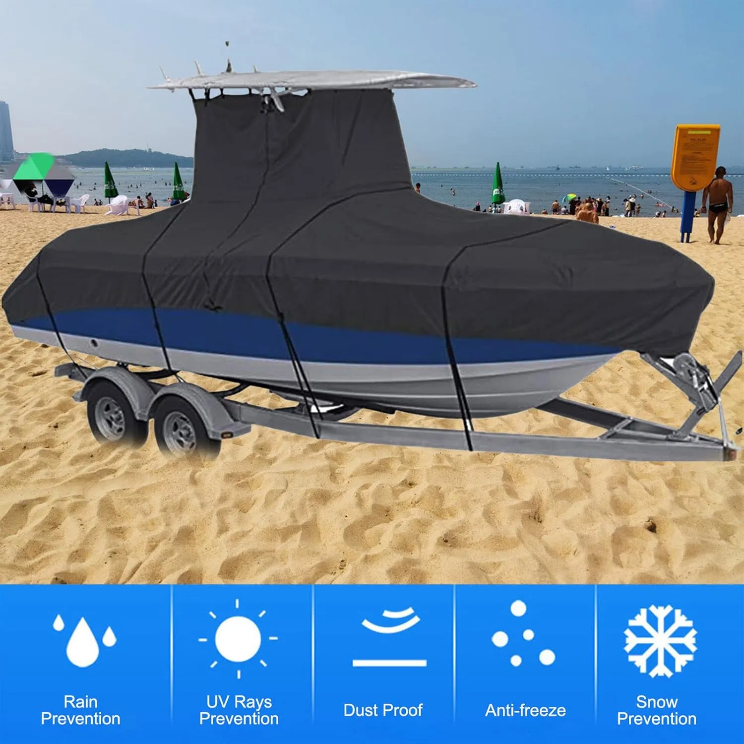 600D Oxford Fabric T-TOP Heavy-Duty Boat Cover Waterproof Sunproof UV Protector Anti-Smashing Durable and Tear Proof Cover Boat Accessories,Blue,20