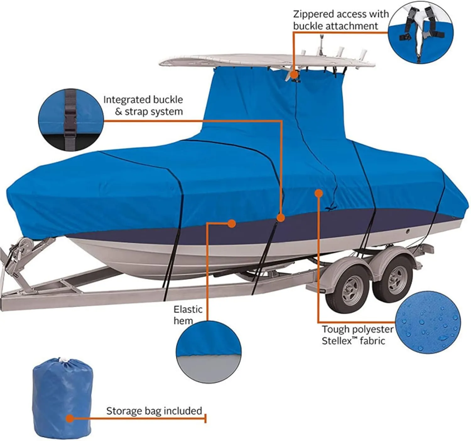 600D Oxford Fabric T-TOP Heavy-Duty Boat Cover Waterproof Sunproof UV Protector Anti-Smashing Durable and Tear Proof Cover Boat Accessories,Blue,20
