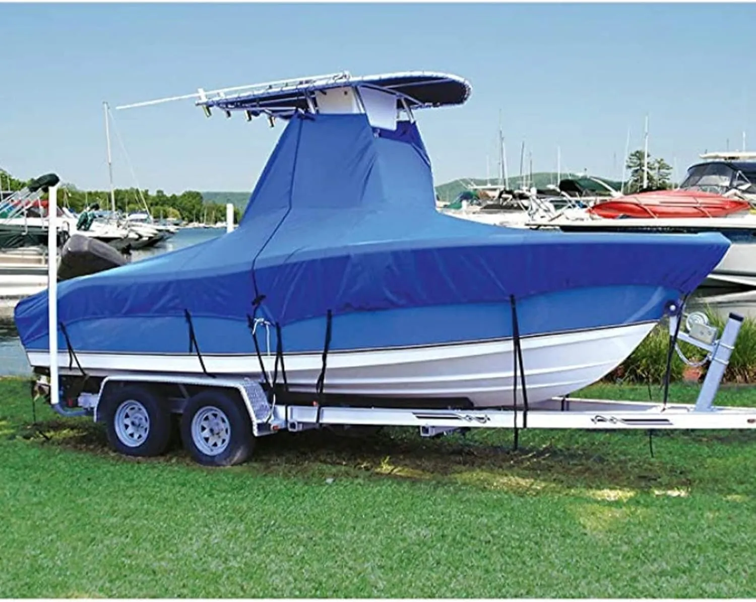 600D Oxford Fabric T-TOP Heavy-Duty Boat Cover Waterproof Sunproof UV Protector Anti-Smashing Durable and Tear Proof Cover Boat Accessories,Blue,20