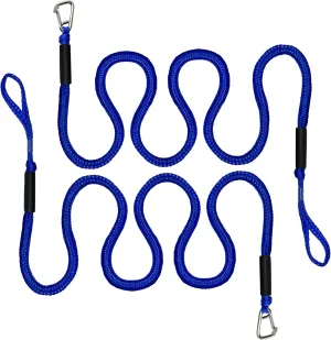 7-11FT Boat Bungee Dock Lines with 316 Stainless Steel Clips – Stretchable Elastic Mooring Ropes for Pontoon Boat,Seadoo,Bass Boat,Jet Ski,Kayak,Watercraft,Fishing Boat,2Pac (Blue)