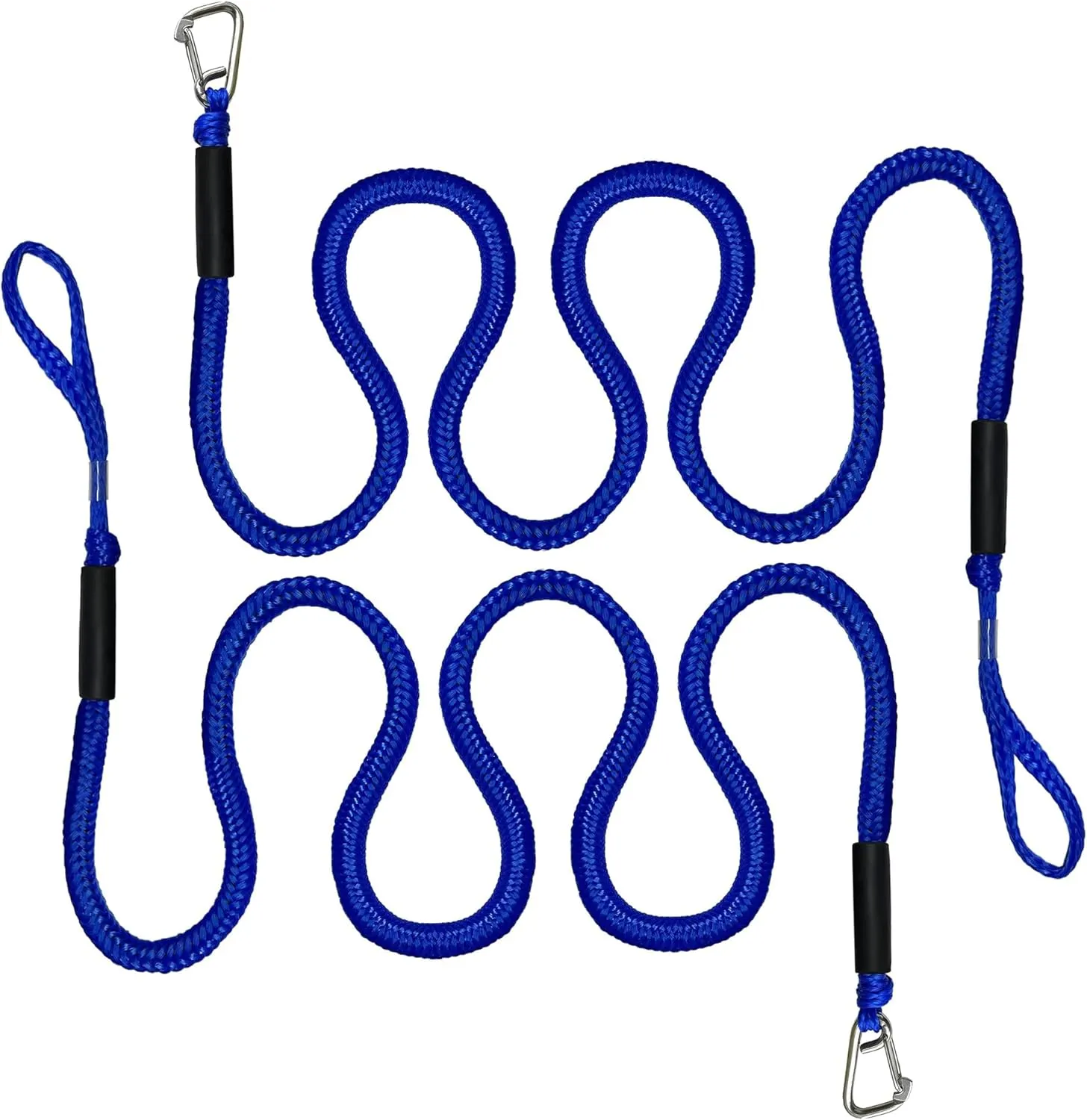 7-11FT Boat Bungee Dock Lines with 316 Stainless Steel Clips – Stretchable Elastic Mooring Ropes for Pontoon Boat,Seadoo,Bass Boat,Jet Ski,Kayak,Watercraft,Fishing Boat,2Pac (Blue)