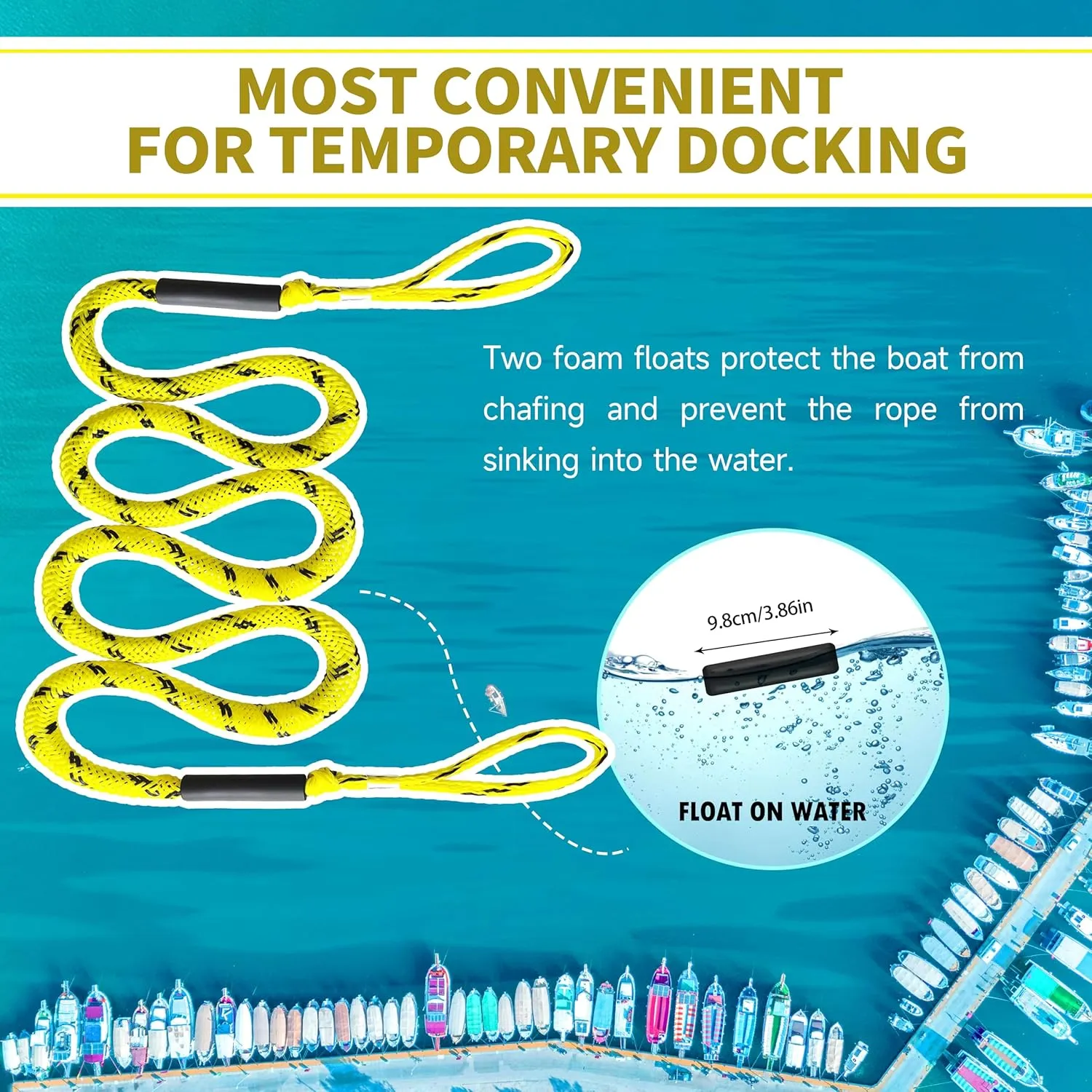 7ft Anchor Bungee Dock Lines for Boats – Boat Ropes for Docking with Loops – Ideal for Jet Ski, Pontoon, Kayak & Marine Use (Yellow & Black, 7ft no Hook 1 Pack)
