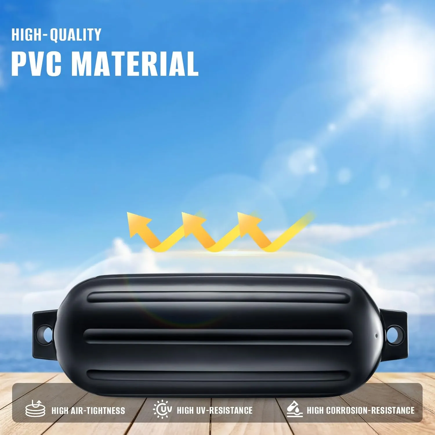 8.5 x 27 Inches Twin Eyes Ribbed Boat Fenders 4 Pack Boat Fenders Bumpers with Lines and Pump to Inflate for Docking