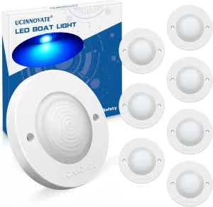 8Pcs 3.15”Round LED Marine Boat Light, 18 LED Boat Deck Courtesy Lights, Boat Interior Light, Transom Mount Lighting, IP65 Waterproof, Boats LED Stern Lights, Night Fishing Lighting, 12-24V, (Blue)