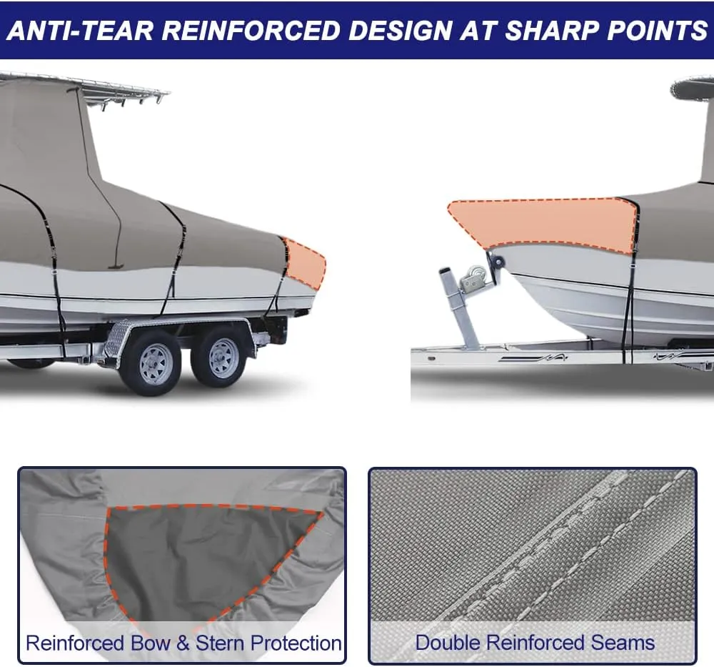 900D Marine Grade Fade and Tear Resistant Trailerable T-Top Boat Cover，Heavy-Duty Waterproof and UV-Proof TTOP Boat Storage Cover with Windproof Metal Buckle Straps Fit 20ft-22ft L(Grey)