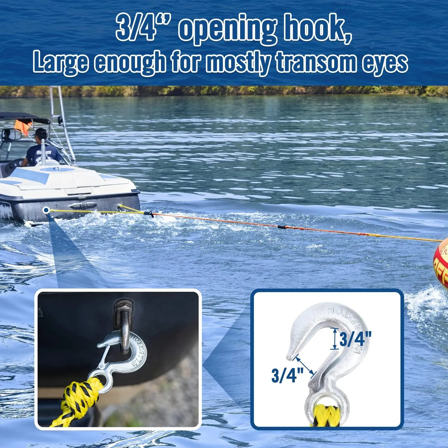 Affordura Boat Tow Harness for Tubing Ski Tow Harness for Boat for 4 Riders, Tube Tow Harness with Large Clip Quick Connector