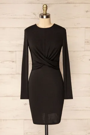 Alcobendas Black | Sparkling Short Dress w/ Long Sleeves