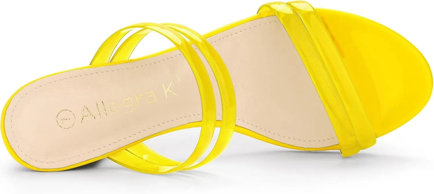 Allegra K Women's Clear Strappy Heel Slide Mule Block Heel Sandal