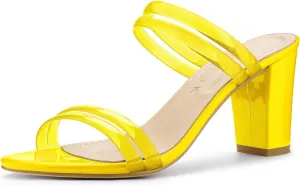 Allegra K Women's Clear Strappy Heel Slide Mule Block Heel Sandal