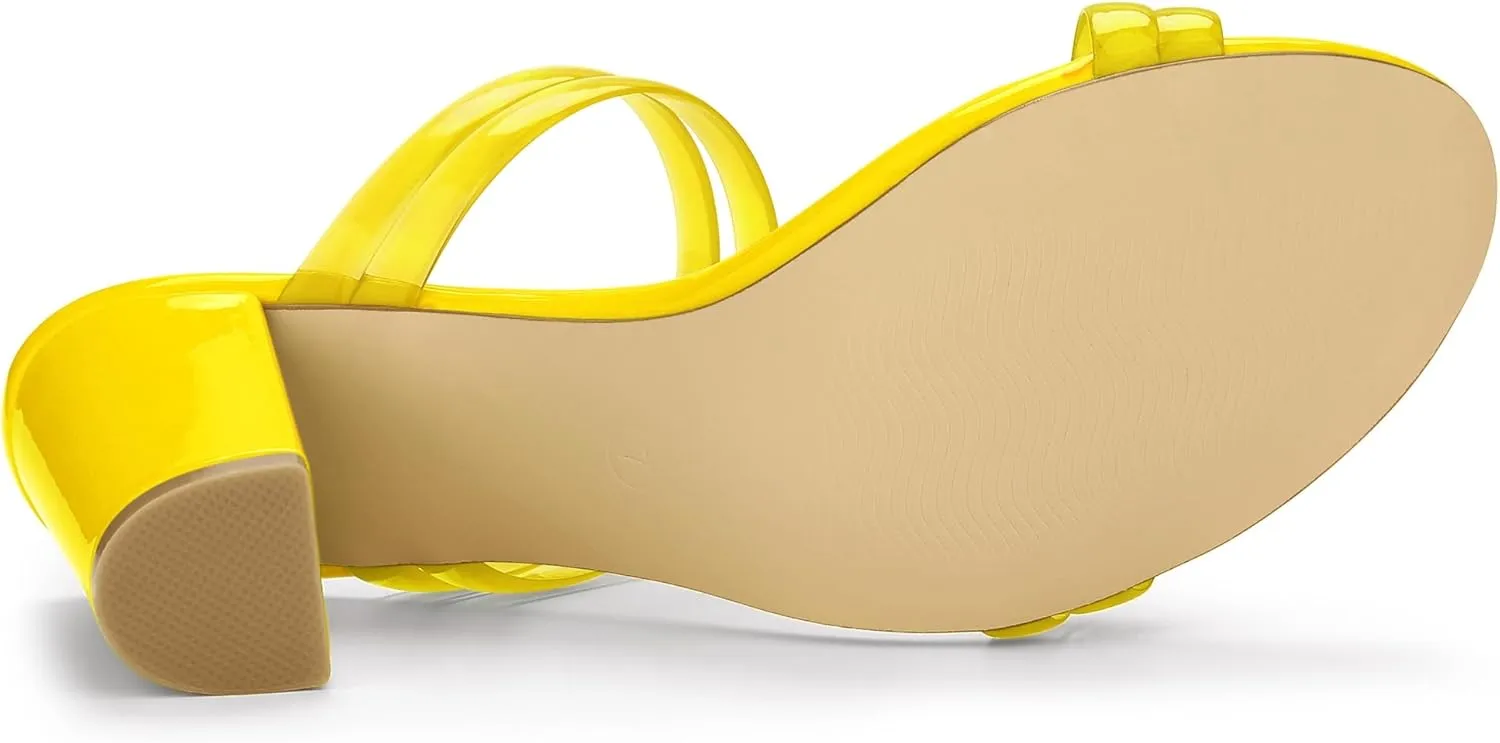 Allegra K Women's Clear Strappy Heel Slide Mule Block Heel Sandal