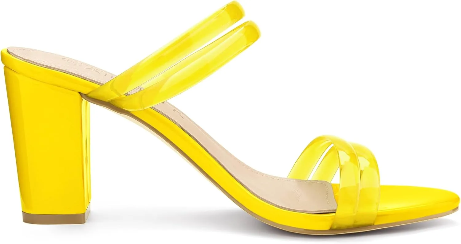Allegra K Women's Clear Strappy Heel Slide Mule Block Heel Sandal